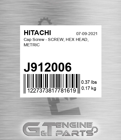 J912006 Cap Screw - SCREW, HEX HEAD, METRIC