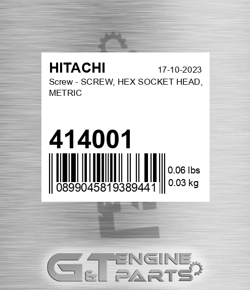 414001 Screw - SCREW, HEX SOCKET HEAD, METRIC