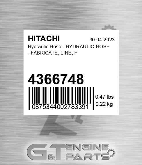 4366748 Hydraulic Hose - HYDRAULIC HOSE - FABRICATE, LINE, F