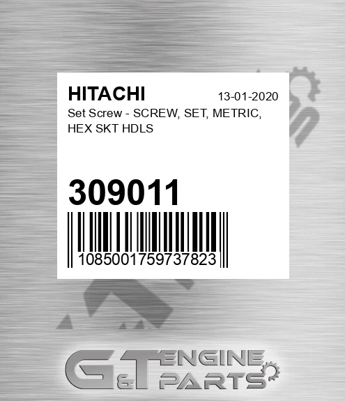 309011 Set Screw - SCREW, SET, METRIC, HEX SKT HDLS