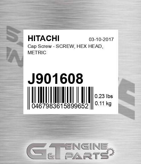J901608 Cap Screw - SCREW, HEX HEAD, METRIC