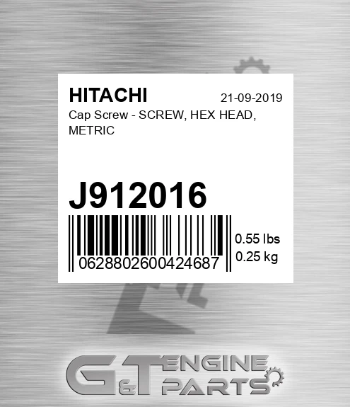 J912016 Cap Screw - SCREW, HEX HEAD, METRIC