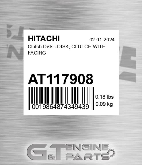AT117908 Clutch Disk - DISK, CLUTCH WITH FACING