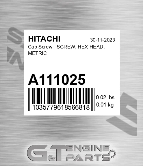 A111025 Cap Screw - SCREW, HEX HEAD, METRIC