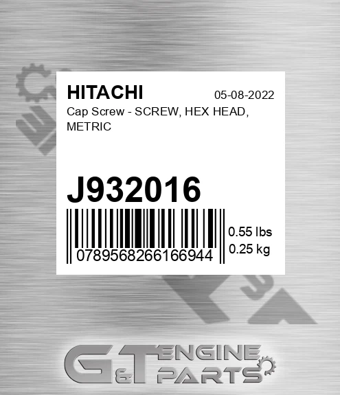 J932016 Cap Screw - SCREW, HEX HEAD, METRIC