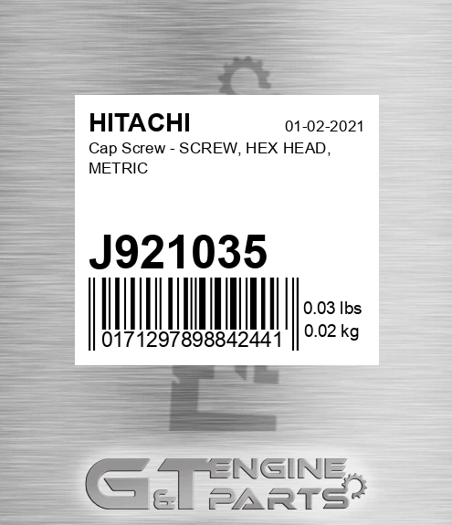 J921035 Cap Screw - SCREW, HEX HEAD, METRIC