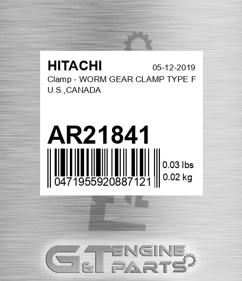 AR21841 Clamp - WORM GEAR CLAMP TYPE F U.S.,CANADA