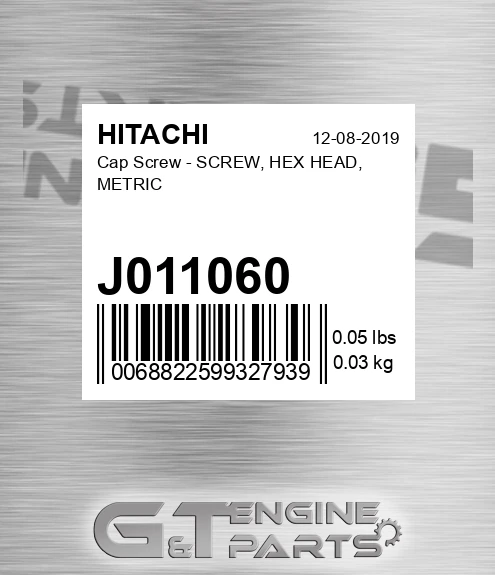 J011060 Cap Screw - SCREW, HEX HEAD, METRIC