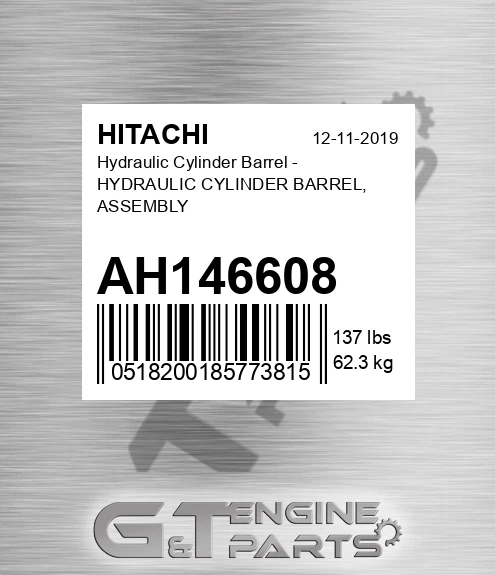AH146608 Hydraulic Cylinder Barrel - HYDRAULIC CYLINDER BARREL, ASSEMBLY
