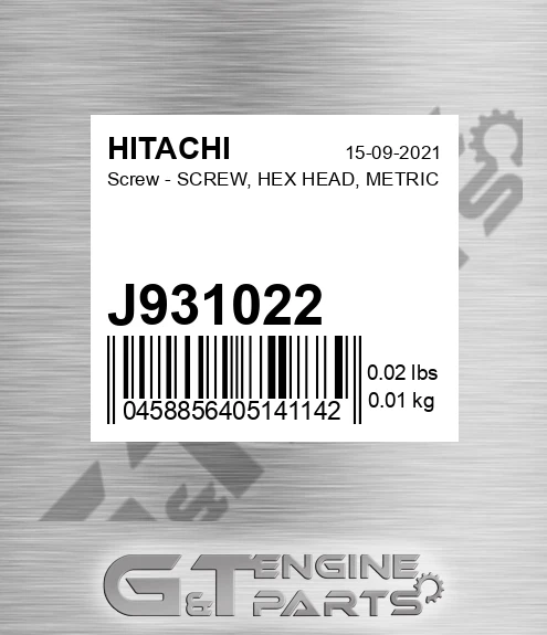 J931022 Screw - SCREW, HEX HEAD, METRIC