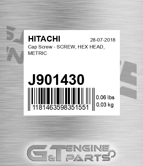 J901430 Cap Screw - SCREW, HEX HEAD, METRIC
