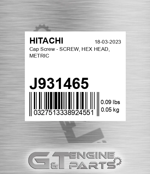 J931465 Cap Screw - SCREW, HEX HEAD, METRIC