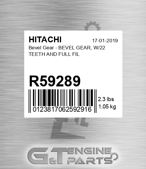 R59289 Bevel Gear - BEVEL GEAR, W/22 TEETH AND FULL FIL