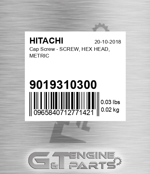 9019310300 Cap Screw - SCREW, HEX HEAD, METRIC