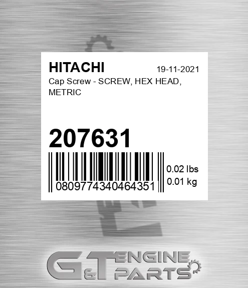 207631 Cap Screw - SCREW, HEX HEAD, METRIC