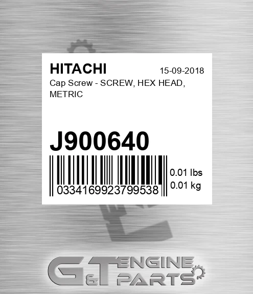 J900640 Cap Screw - SCREW, HEX HEAD, METRIC