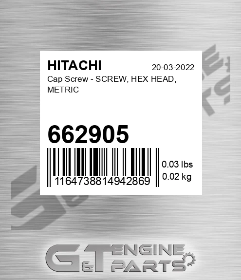 662905 Cap Screw - SCREW, HEX HEAD, METRIC