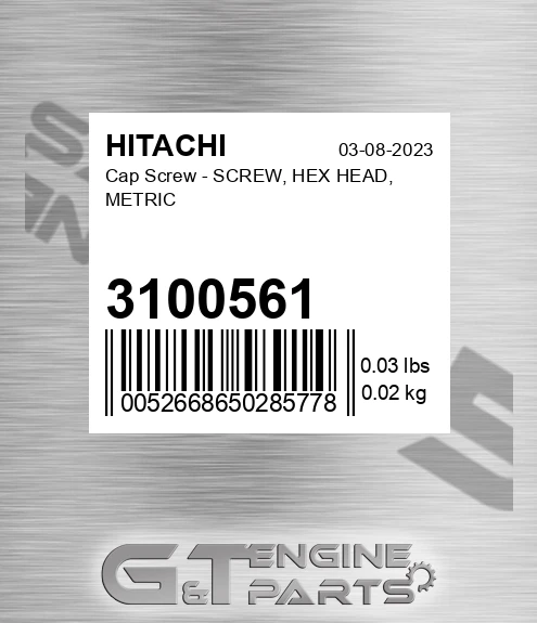 3100561 Cap Screw - SCREW, HEX HEAD, METRIC