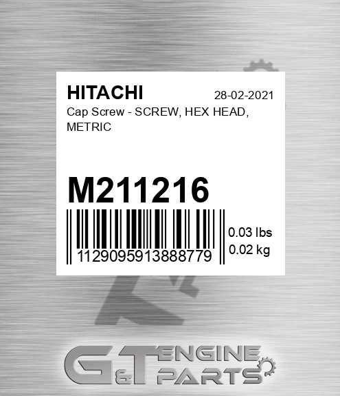 M211216 Cap Screw - SCREW, HEX HEAD, METRIC
