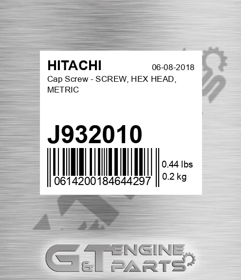 J932010 Cap Screw - SCREW, HEX HEAD, METRIC