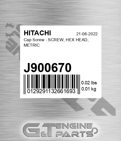 J900670 Cap Screw - SCREW, HEX HEAD, METRIC