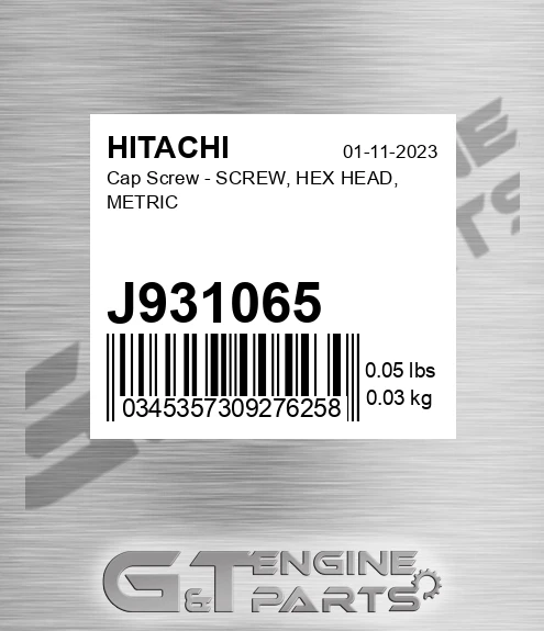 J931065 Cap Screw - SCREW, HEX HEAD, METRIC