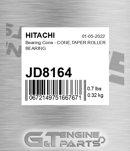 JD8164 Bearing Cone - CONE,TAPER ROLLER BEARING