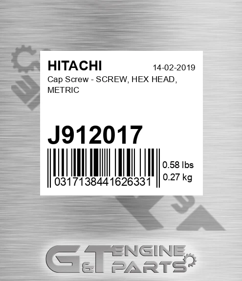 J912017 Cap Screw - SCREW, HEX HEAD, METRIC