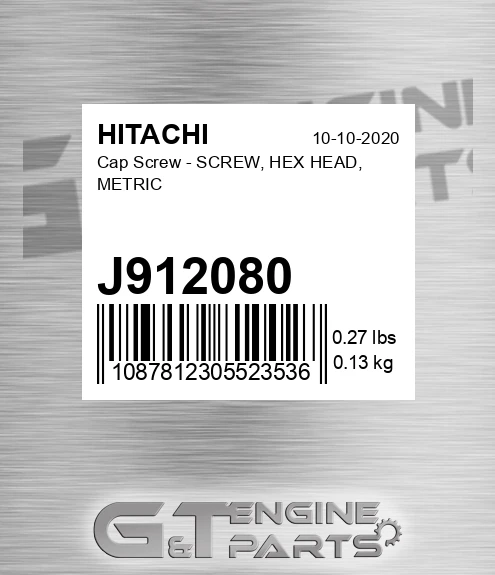 J912080 Cap Screw - SCREW, HEX HEAD, METRIC