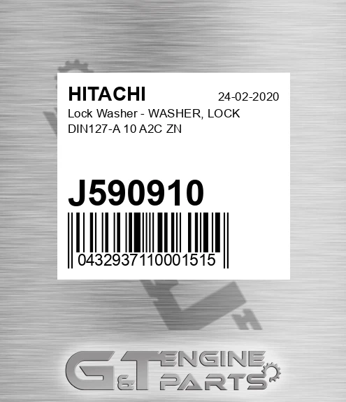 J590910 Lock Washer - WASHER, LOCK DIN127-A 10 A2C ZN