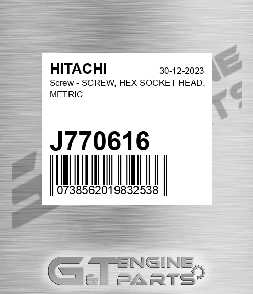 J770616 Screw - SCREW, HEX SOCKET HEAD, METRIC