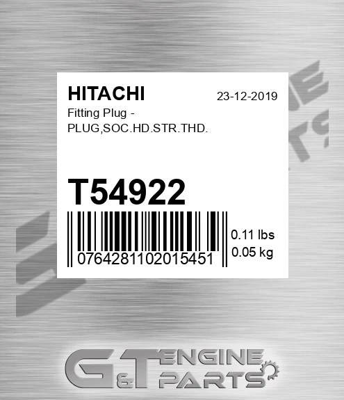 T54922 Fitting Plug - PLUG,SOC.HD.STR.THD.