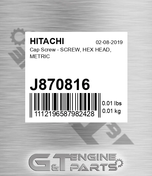 J870816 Cap Screw - SCREW, HEX HEAD, METRIC