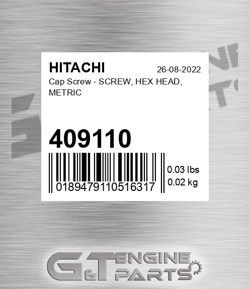 409110 Cap Screw - SCREW, HEX HEAD, METRIC