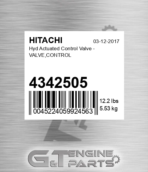 4342505 Hyd Actuated Control Valve - VALVE,CONTROL