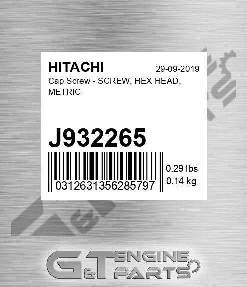 J932265 Cap Screw - SCREW, HEX HEAD, METRIC