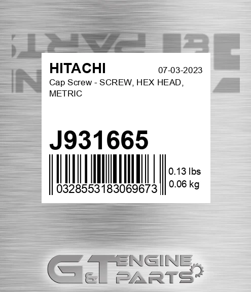 J931665 Cap Screw - SCREW, HEX HEAD, METRIC