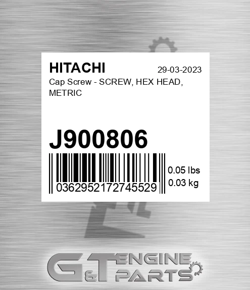 J900806 Cap Screw - SCREW, HEX HEAD, METRIC