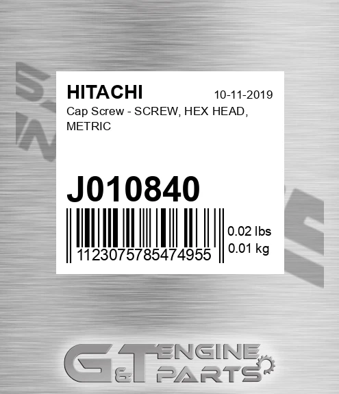 J010840 Cap Screw - SCREW, HEX HEAD, METRIC