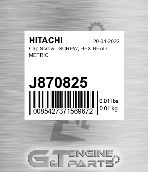 J870825 Cap Screw - SCREW, HEX HEAD, METRIC