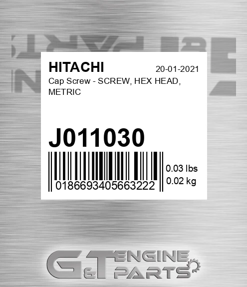 J011030 Cap Screw - SCREW, HEX HEAD, METRIC
