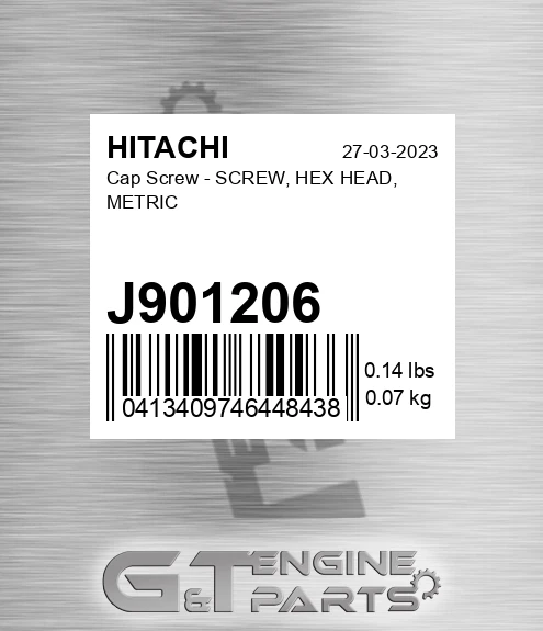 J901206 Cap Screw - SCREW, HEX HEAD, METRIC