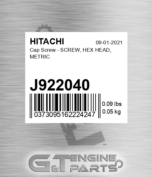 J922040 Cap Screw - SCREW, HEX HEAD, METRIC