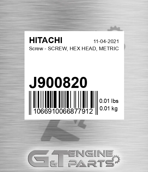 J900820 Screw - SCREW, HEX HEAD, METRIC