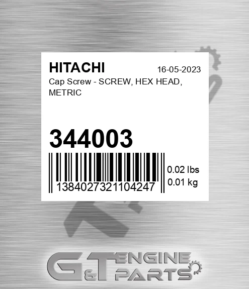 344003 Cap Screw - SCREW, HEX HEAD, METRIC