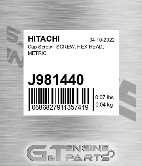 J981440 Cap Screw - SCREW, HEX HEAD, METRIC
