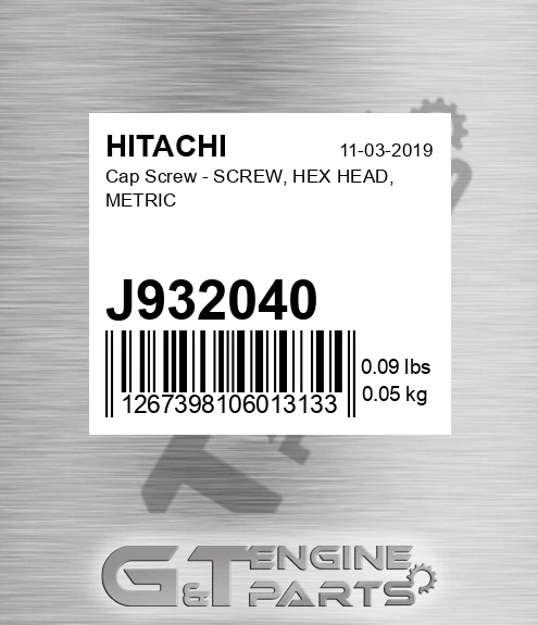 J932040 Cap Screw - SCREW, HEX HEAD, METRIC