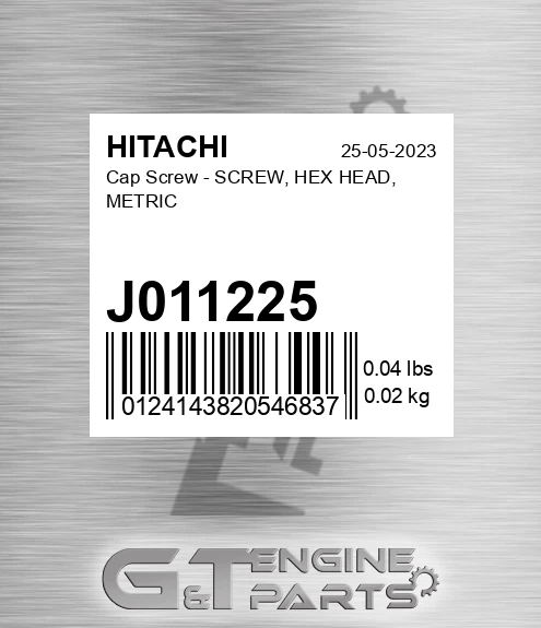 J011225 Cap Screw - SCREW, HEX HEAD, METRIC