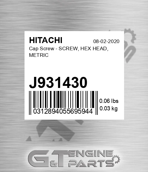 J931430 Cap Screw - SCREW, HEX HEAD, METRIC