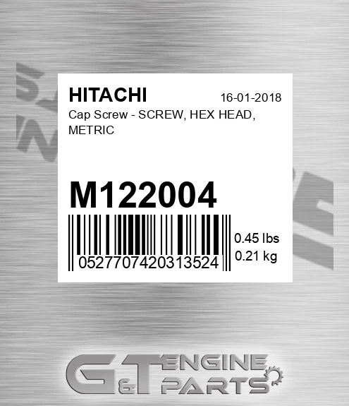 M122004 Cap Screw - SCREW, HEX HEAD, METRIC